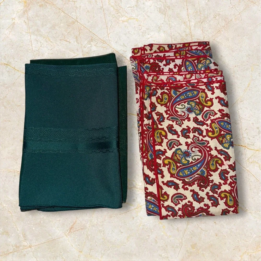 Paisley and Solid Green Napkins - 6 green and 5 paisley